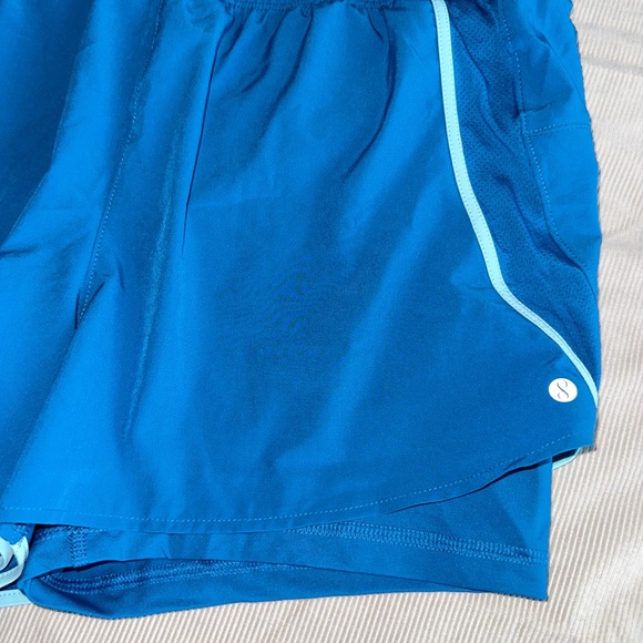 Blue & Turquoise Layered Athletic Shorts w/ Built In Spandex - Picture 4 of 4